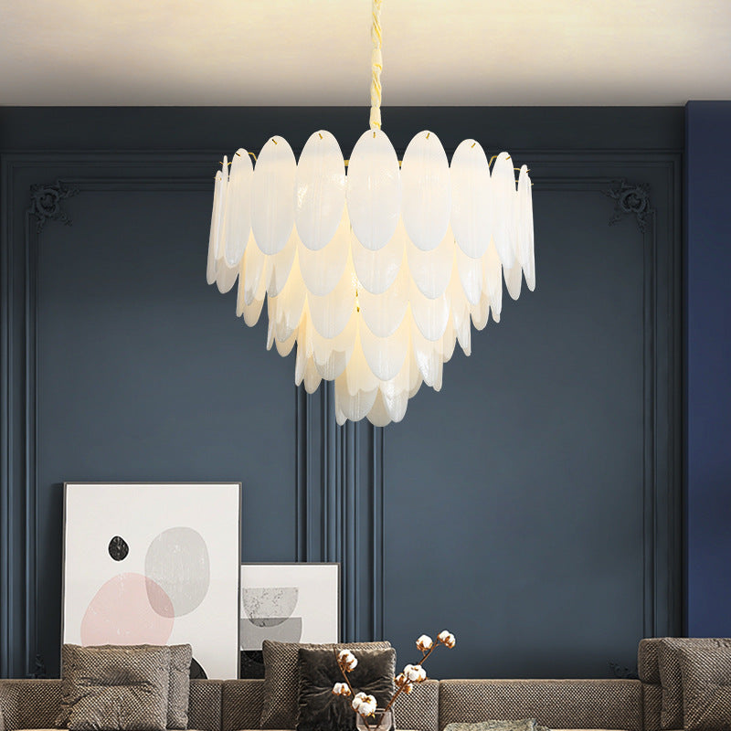 Contemporary Nordic Shell Oval Round Iron Glass 7/11/16 Light Chandelier For Living Room