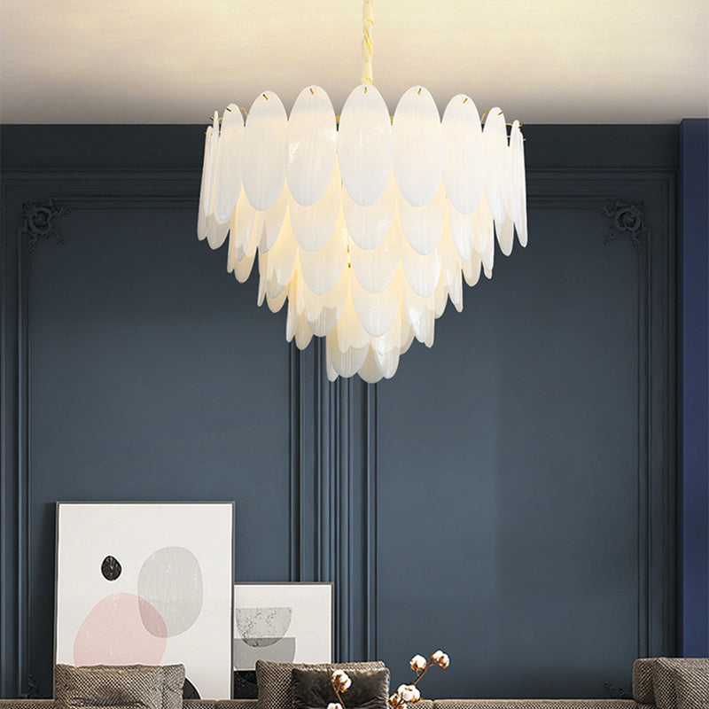 Contemporary Nordic Shell Oval Round Iron Glass 7/11/16 Light Chandelier For Living Room