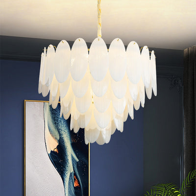 Contemporary Nordic Shell Oval Round Iron Glass 7/11/16 Light Chandelier For Living Room