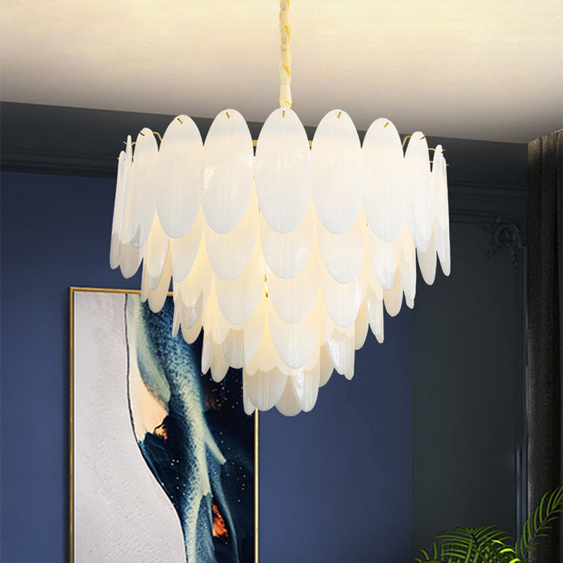 Contemporary Nordic Shell Oval Round Iron Glass 7/11/16 Light Chandelier For Living Room