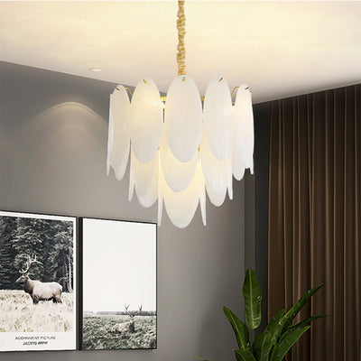 Contemporary Nordic Shell Oval Round Iron Glass 7/11/16 Light Chandelier For Living Room