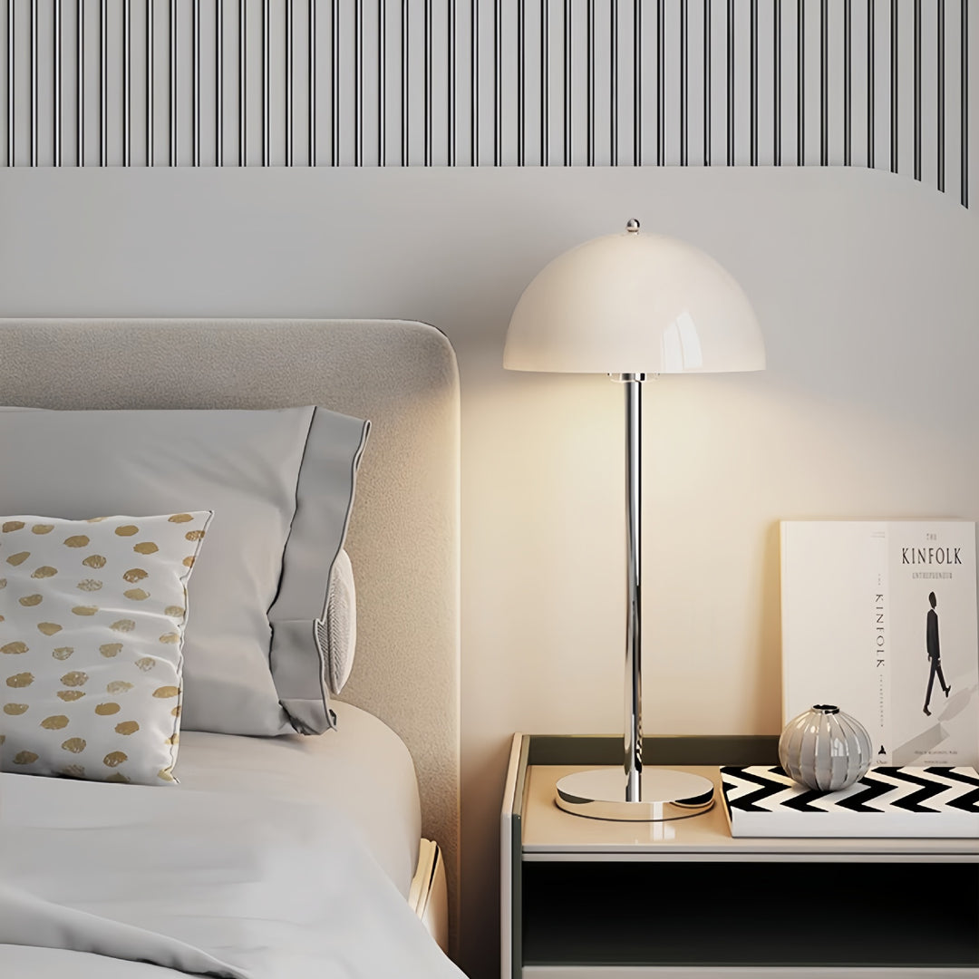 Lampe de table moderne minimaliste champignon rond demi-cercle fer acrylique 1 lumière pour chambre 