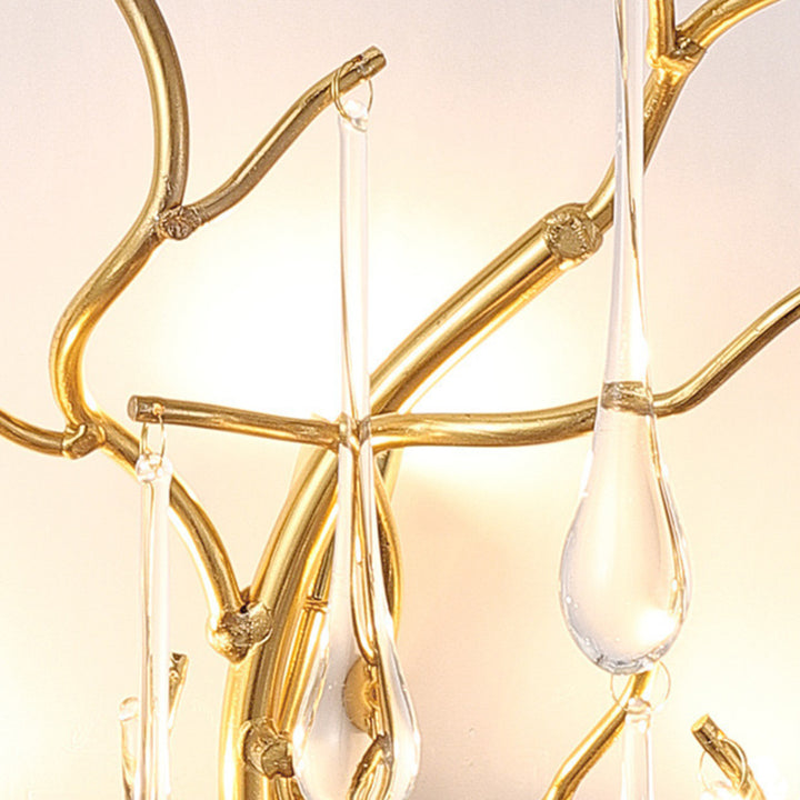 Modern Art Deco Tree Branch Colorful Water Drops Aluminum Glass 3-Light Wall Sconce Lamp For Bedroom