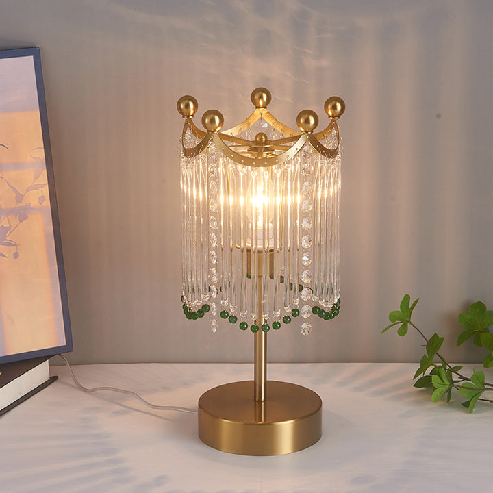 Lámpara de mesa de 1 luz de cilindro redondo de metal y vidrio con borla tradicional francesa para dormitorio 