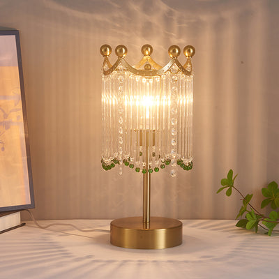 Traditional French Tassel Round Cylinder Metal Glass 1-Light Table Lamp For Bedroom