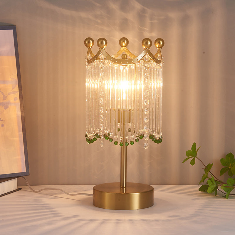 Traditional French Tassel Round Cylinder Metal Glass 1-Light Table Lamp For Bedroom