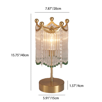 Traditional French Tassel Round Cylinder Metal Glass 1-Light Table Lamp For Bedroom