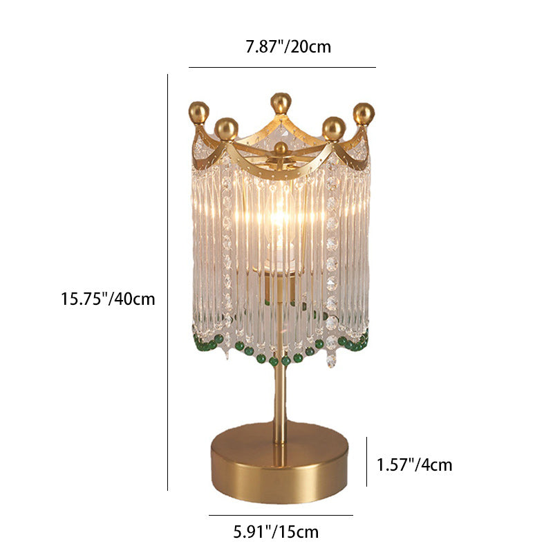 Traditional French Tassel Round Cylinder Metal Glass 1-Light Table Lamp For Bedroom