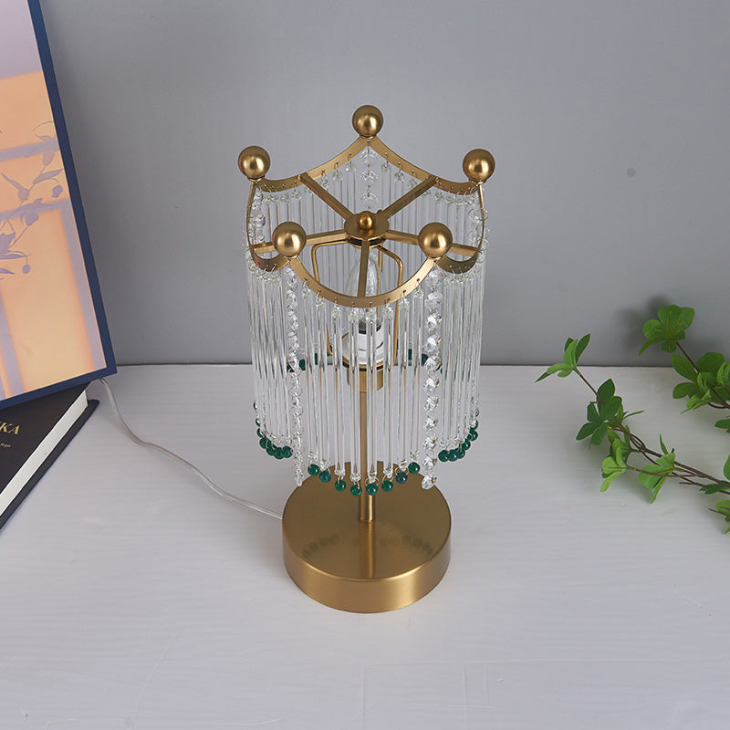 Traditional French Tassel Round Cylinder Metal Glass 1-Light Table Lamp For Bedroom