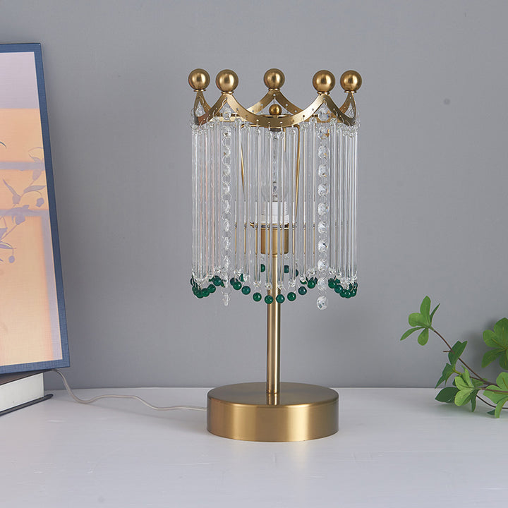 Lámpara de mesa de 1 luz de cilindro redondo de metal y vidrio con borla tradicional francesa para dormitorio 