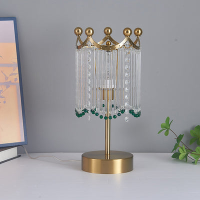 Traditional French Tassel Round Cylinder Metal Glass 1-Light Table Lamp For Bedroom