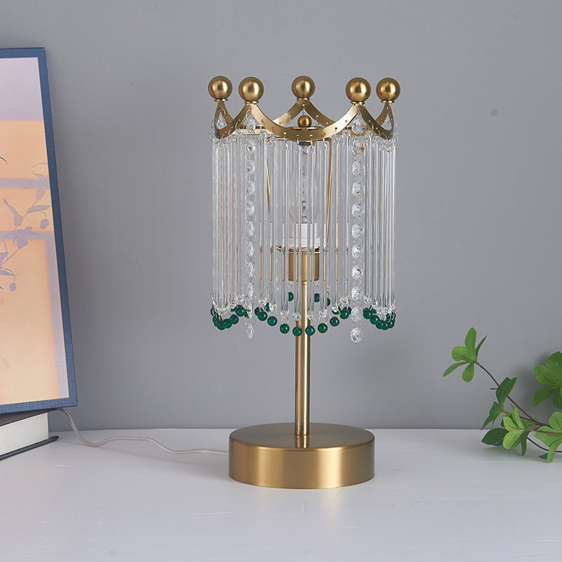 Traditional French Tassel Round Cylinder Metal Glass 1-Light Table Lamp For Bedroom
