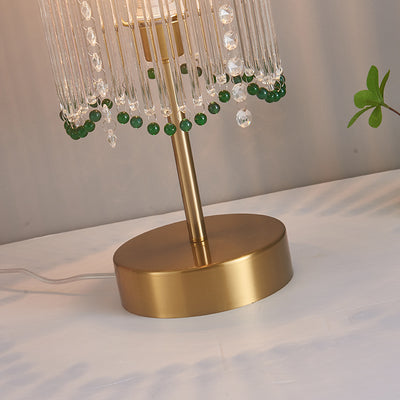 Traditional French Tassel Round Cylinder Metal Glass 1-Light Table Lamp For Bedroom