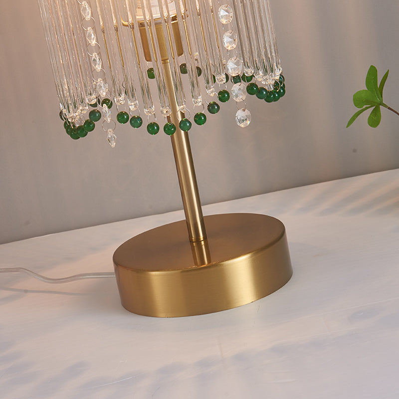 Traditional French Tassel Round Cylinder Metal Glass 1-Light Table Lamp For Bedroom
