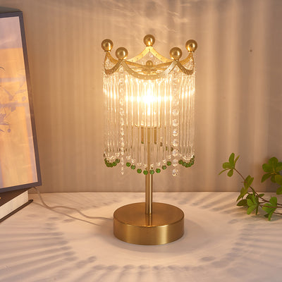 Traditional French Tassel Round Cylinder Metal Glass 1-Light Table Lamp For Bedroom