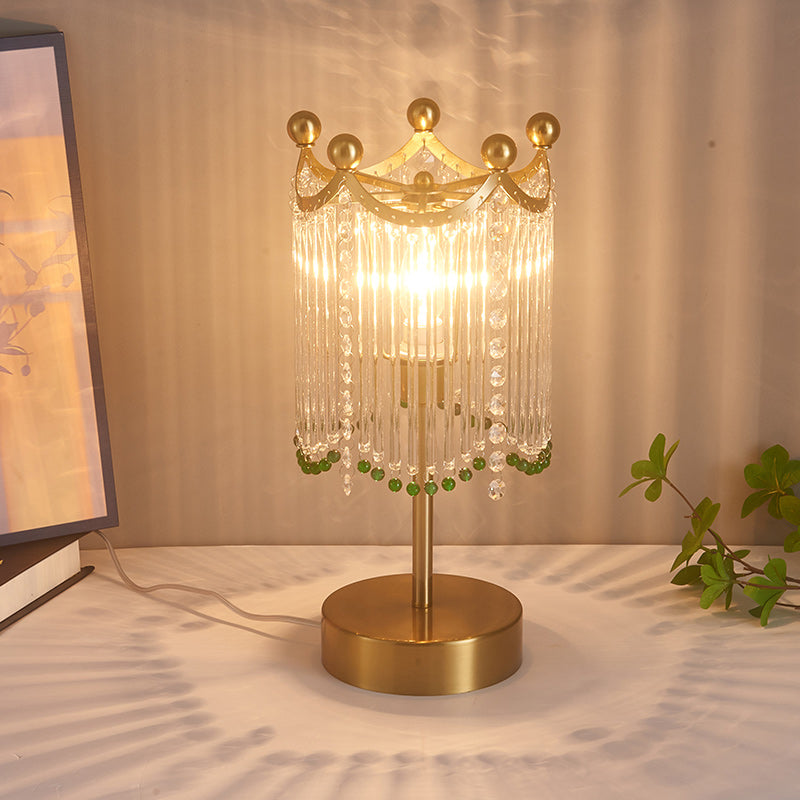 Traditional French Tassel Round Cylinder Metal Glass 1-Light Table Lamp For Bedroom