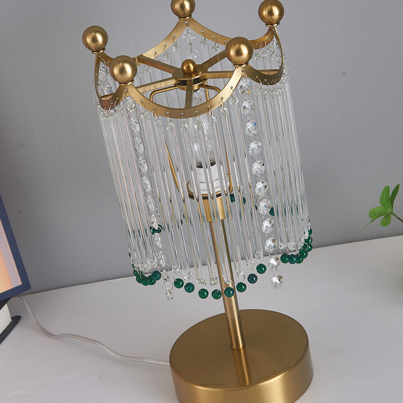 Traditional French Tassel Round Cylinder Metal Glass 1-Light Table Lamp For Bedroom