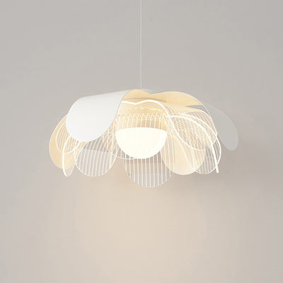 Contemporary Scandinavian Cream Flower Round Iron Acrylic LED Pendant Light For Dining Room