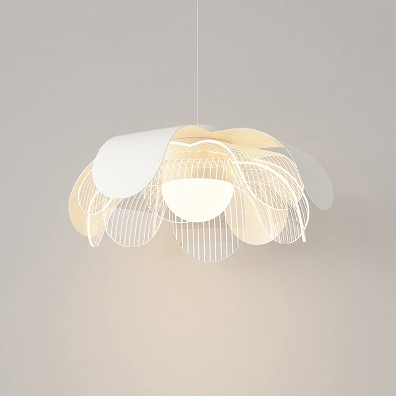 Contemporary Scandinavian Cream Flower Round Iron Acrylic LED Pendant Light For Dining Room