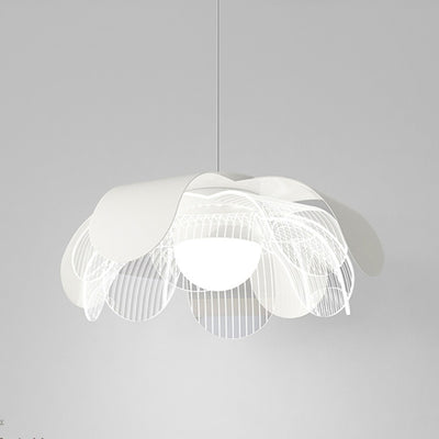 Contemporary Scandinavian Cream Flower Round Iron Acrylic LED Pendant Light For Dining Room