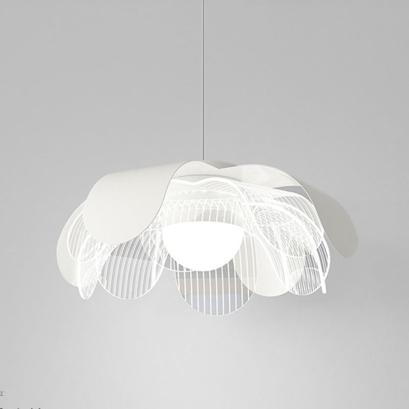Contemporary Scandinavian Cream Flower Round Iron Acrylic LED Pendant Light For Dining Room