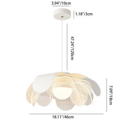 Contemporary Scandinavian Cream Flower Round Iron Acrylic LED Pendant Light For Dining Room