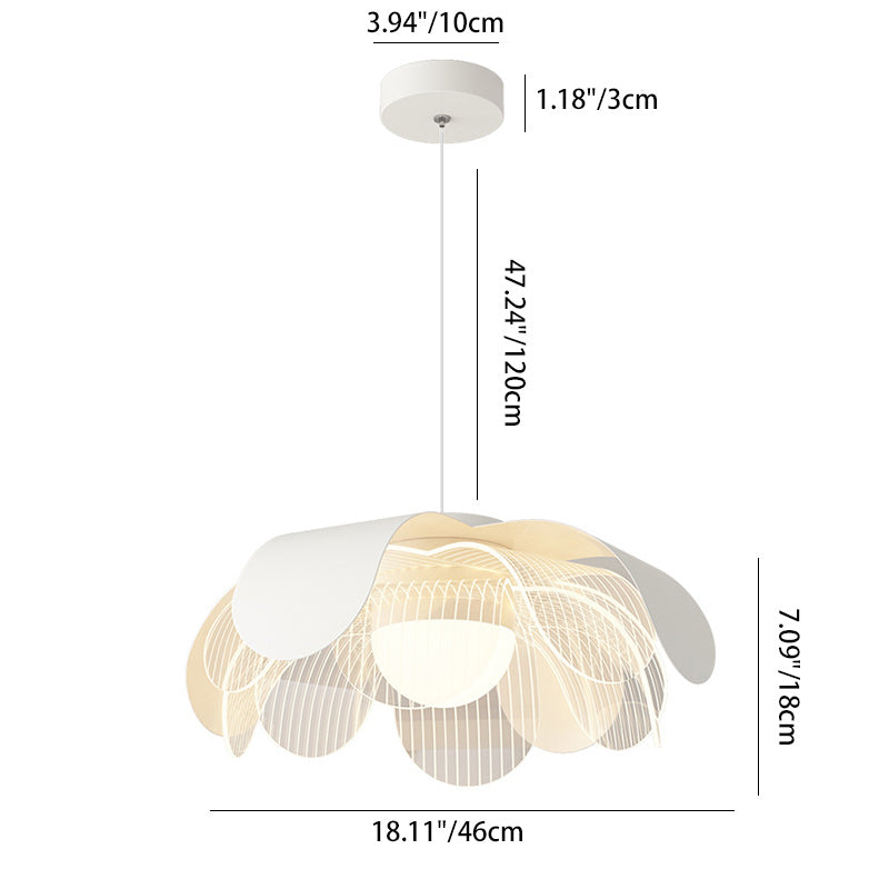 Contemporary Scandinavian Cream Flower Round Iron Acrylic LED Pendant Light For Dining Room