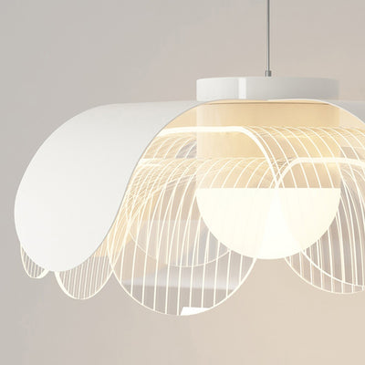 Contemporary Scandinavian Cream Flower Round Iron Acrylic LED Pendant Light For Dining Room
