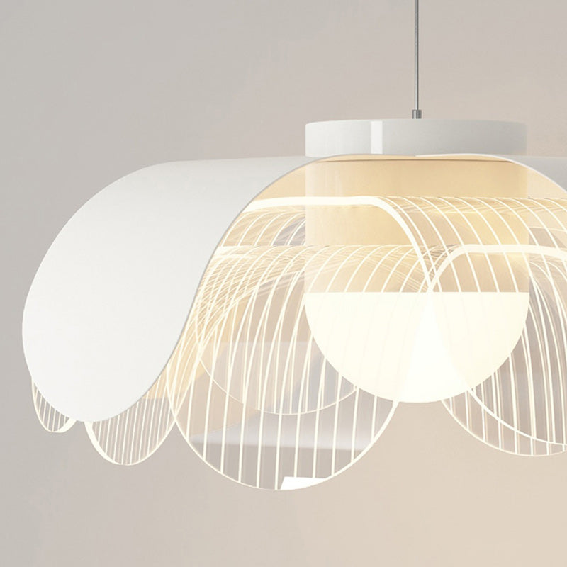 Contemporary Scandinavian Cream Flower Round Iron Acrylic LED Pendant Light For Dining Room