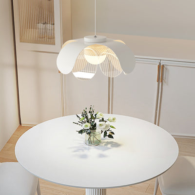 Contemporary Scandinavian Cream Flower Round Iron Acrylic LED Pendant Light For Dining Room