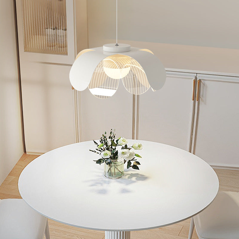 Contemporary Scandinavian Cream Flower Round Iron Acrylic LED Pendant Light For Dining Room