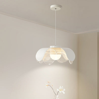 Contemporary Scandinavian Cream Flower Round Iron Acrylic LED Pendant Light For Dining Room