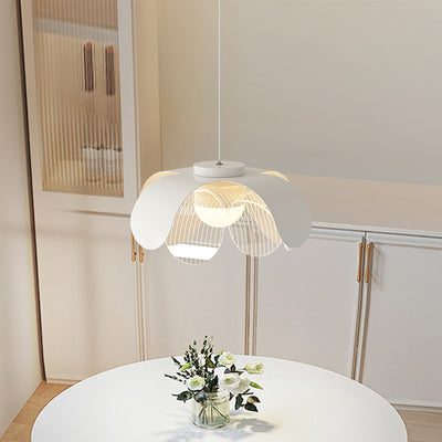 Contemporary Scandinavian Cream Flower Round Iron Acrylic LED Pendant Light For Dining Room
