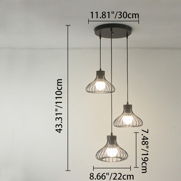 Lustre Contemporain Industriel en Cône Rond en Fer 1/3 Lumière pour Salle à Manger 