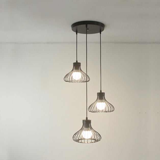 Lustre Contemporain Industriel en Cône Rond en Fer 1/3 Lumière pour Salle à Manger 