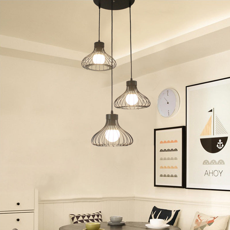 Lustre Contemporain Industriel en Cône Rond en Fer 1/3 Lumière pour Salle à Manger 