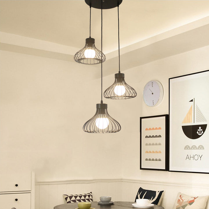 Lustre Contemporain Industriel en Cône Rond en Fer 1/3 Lumière pour Salle à Manger 