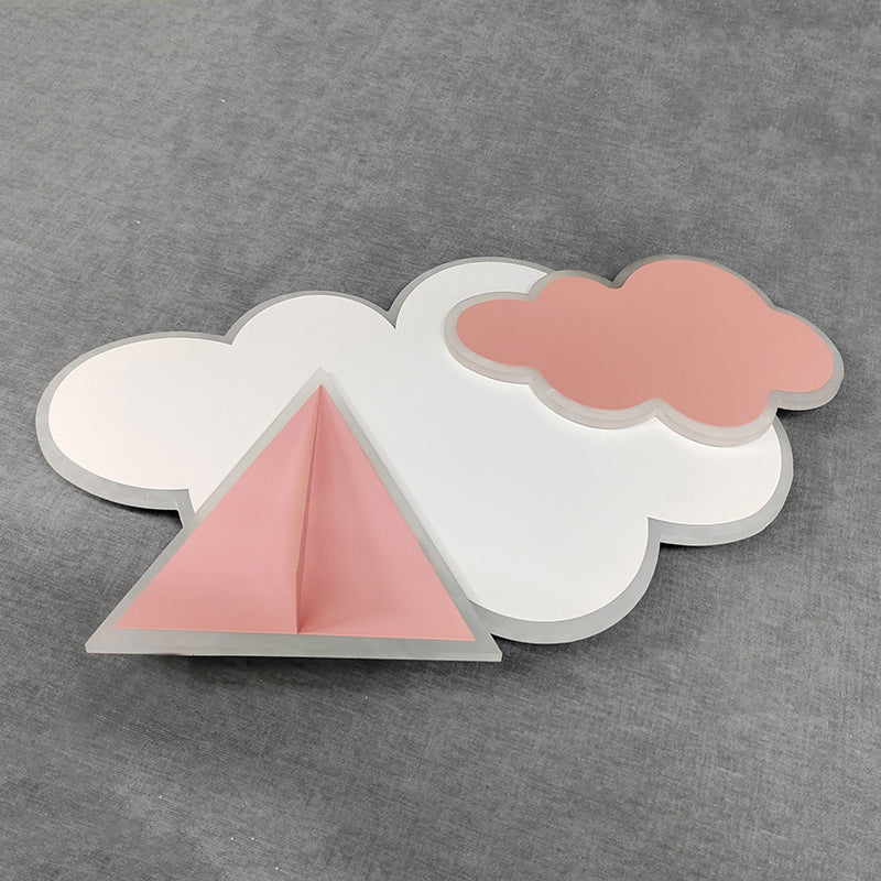 Contemporary Creative Kids Cartoon Clouds Paper Airplane Iron Acrylic LED Flush Mount Ceiling Light For Bedroom