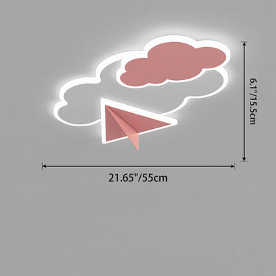 Contemporary Creative Kids Cartoon Clouds Paper Airplane Iron Acrylic LED Flush Mount Ceiling Light For Bedroom