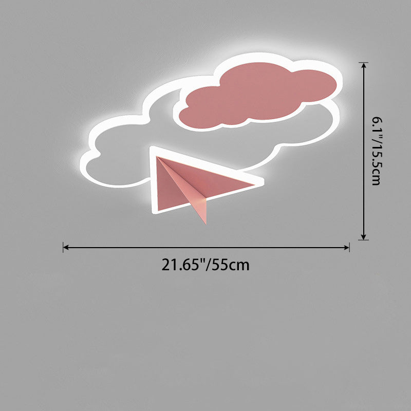 Contemporary Creative Kids Cartoon Clouds Paper Airplane Iron Acrylic LED Flush Mount Ceiling Light For Bedroom