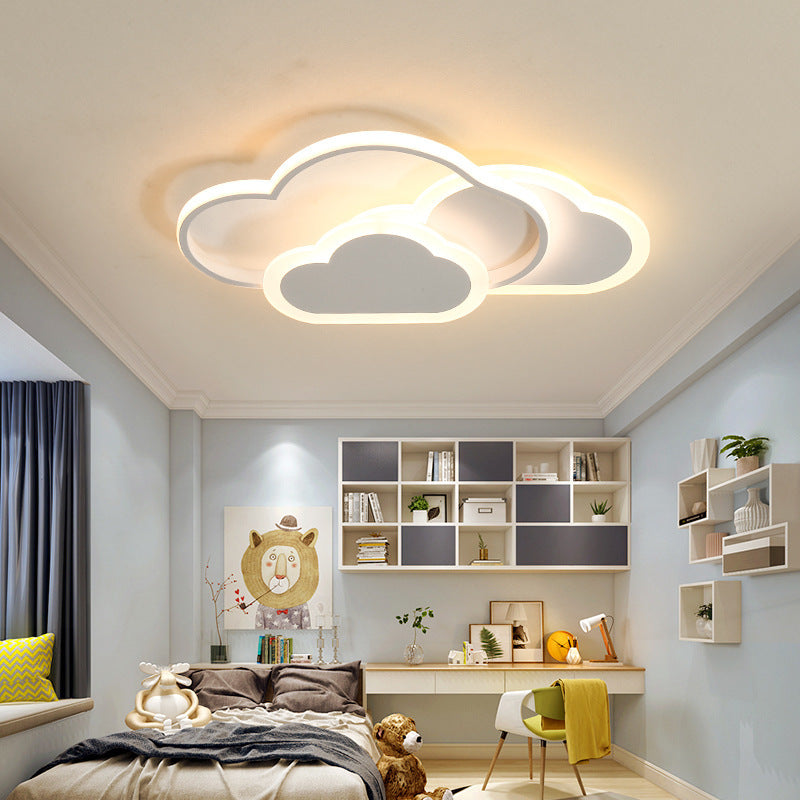 Contemporary Creative Kids Cartoon Clouds Combination Aluminum Acrylic LED Flush Mount Ceiling Light For Bedroom