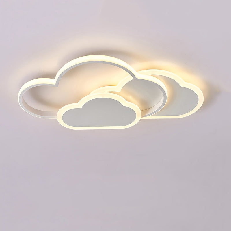 Contemporary Creative Kids Cartoon Clouds Combination Aluminum Acrylic LED Flush Mount Ceiling Light For Bedroom