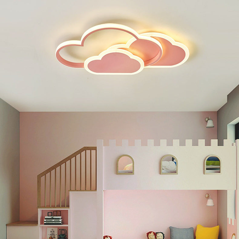 Combinaison contemporaine de nuages de dessin animé créatifs pour enfants en aluminium acrylique LED plafonnier pour chambre 