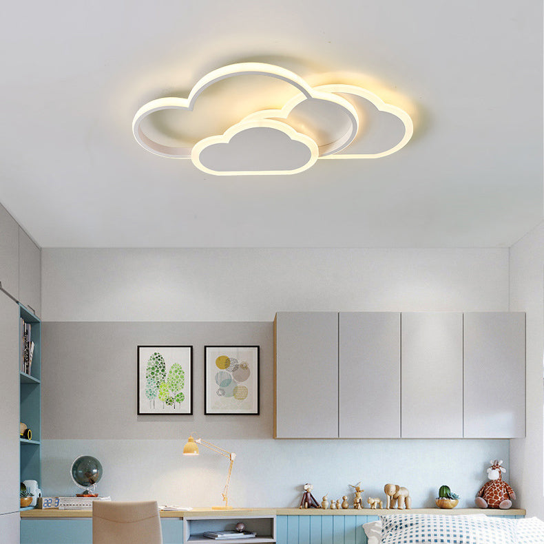 Contemporary Creative Kids Cartoon Clouds Combination Aluminum Acrylic LED Flush Mount Ceiling Light For Bedroom