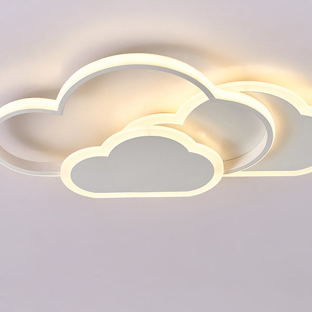 Contemporary Creative Kids Cartoon Clouds Combination Aluminum Acrylic LED Flush Mount Ceiling Light For Bedroom