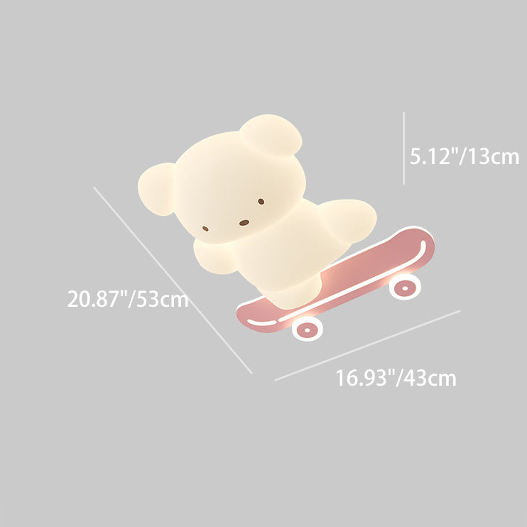 Contemporary Creative Cartoon Kids Skateboard Bear PE Iron LED Flush Mount Ceiling Light For Bedroom