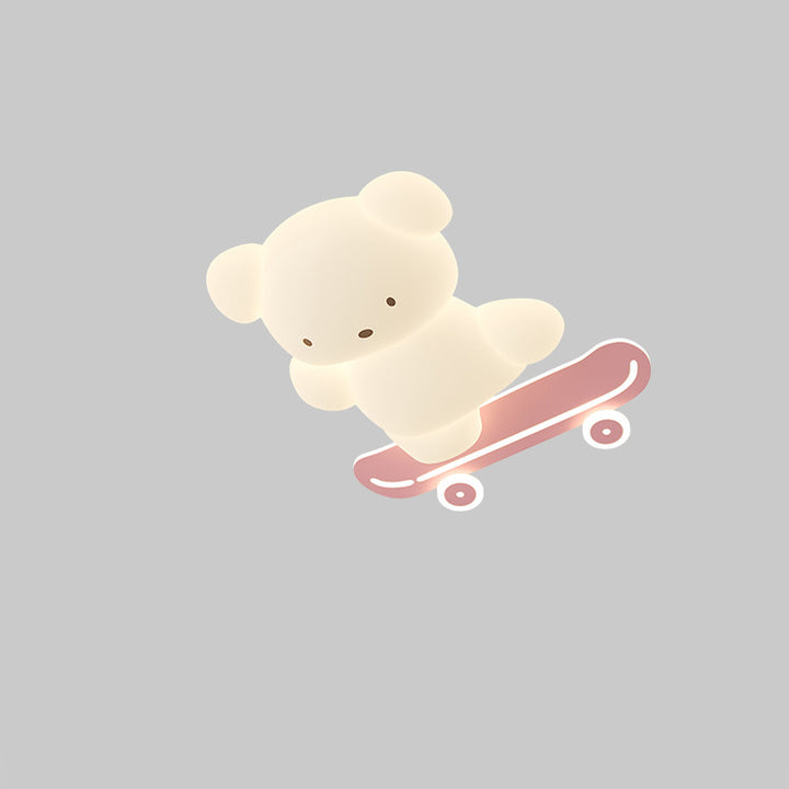 Contemporary Creative Cartoon Kids Skateboard Bear PE Iron LED Flush Mount Ceiling Light For Bedroom