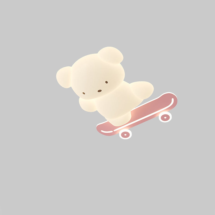 Contemporary Creative Cartoon Kids Skateboard Bear PE Iron LED Flush Mount Ceiling Light For Bedroom
