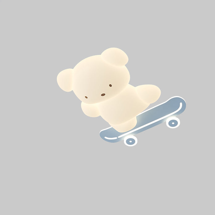 Contemporary Creative Cartoon Kids Skateboard Bear PE Iron LED Flush Mount Ceiling Light For Bedroom