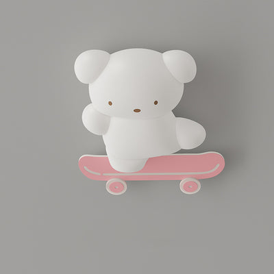 Contemporary Creative Cartoon Kids Skateboard Bear PE Iron LED Flush Mount Ceiling Light For Bedroom